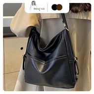 Leather tote bag with large compartments and many compartments Fashionable women's mini backpack - D