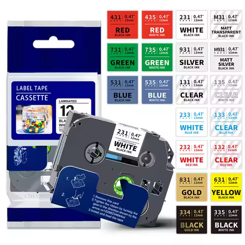 6/9/12mm Label Tape Compatible Brother TZe Tape Laminated Tape tze231 tze221 tze131 tze631 for Broth