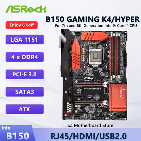 ASROCK B150 GAMING K4/HYPER Motherboard Intel B150 64GB DDR4 LGA 1151 Support i7-6700K i5-6600K i5-7