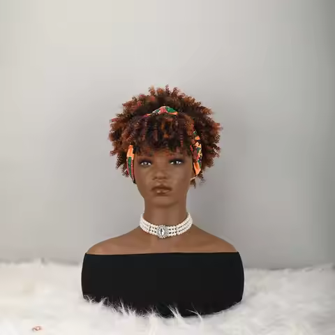 Headband Wig Curly Headband Wig With Bangs For Women Synthetic Afro Curly Hair Wig With Headband Att