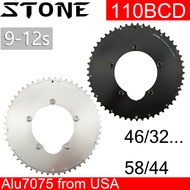 Stone 110bcd Double Chainring aero style for Shimano 11s 12s 5 Bolts Crank 12 Speed Road Bike Round 
