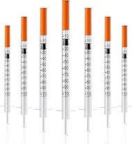 U-100 1mL/cc Lab Syringes and 31G 1/4''(6mm) Needle Disposable Individually Wrapped, Pack of 25
