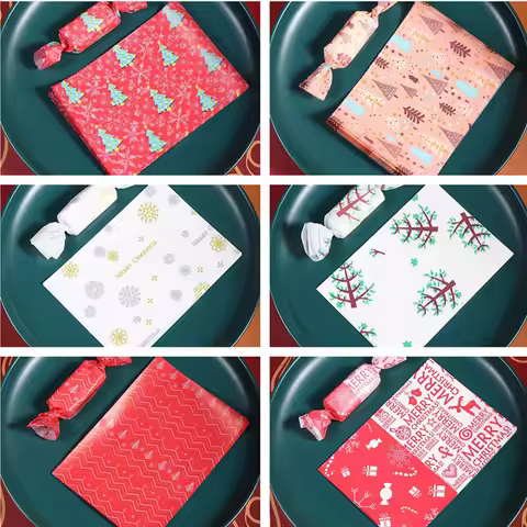 100Pcs Christmas Series Printed Handmade Nougat Candy Packaging Oil Papers Milk Taffy Wrapper Xmas P
