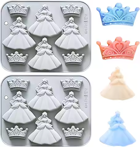 3D Silicone Crown Fondant Molds, Princess-style Crown and Skirt Blue Shape Molds for Baking, Chocola
