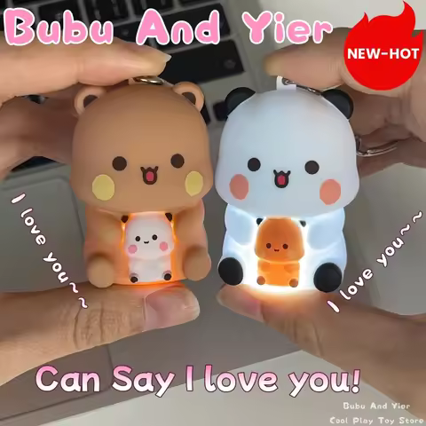 New 2 Pcs Can Say I Love You Bubu And Yier Voice Toys Cute Cartoon Panda Bubu And Dudu Key Chain Bac