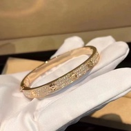 18k Rose Gold Wide Narrow Diamondless Four Diamond Full Diamond Bracelet Female Cartier Classic love