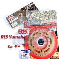 [428 RK ORING] YAMAHA R15 MT-15 SPROCKET SETS WITH RK 428-132 ORING GOLD CHAIN JAPAN