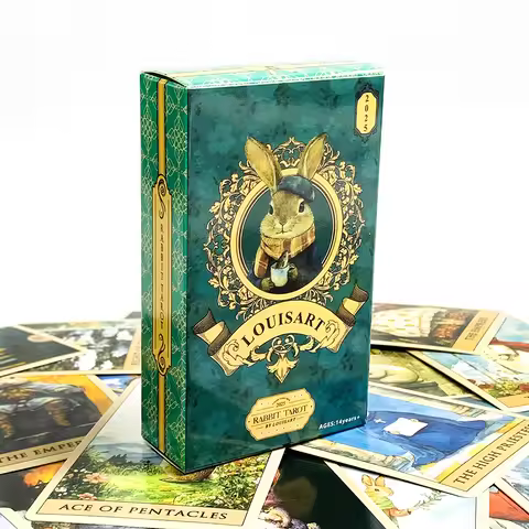 Louisart Rabbit Tarot Cards 78 Cards Vintage Green Luxury Tarot Deck Cute Anthropomorphic Rabbit Art