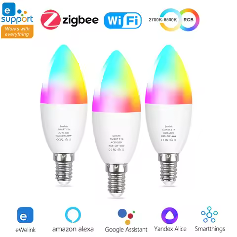 EWelink E14 Smart Zigbee Wifi Led Light Bulbs RGB CW Led Candle Lamp E14 Bulb For Alexa Google Home 
