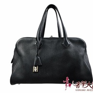 已售出*H0357 HERMES 黑色TOGO牛皮銀釦TOGO VICTORIA肩背包