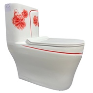 🎉สินค้าใหม่🎉 สุขภัณฑ์ชิ้นเดียว ชักโครก รุ่น KW111F1 สีขาว ชักโครกลายดอกไม้