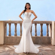 HEARBOBO Beaded Embroidery Off The Shoulder Bridgerton Style Formal Evening Gown, White Lace Appliqu