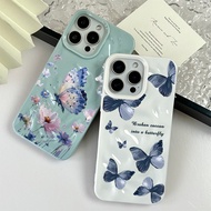 For iphone case Shockproof phone case Sarung telefon Kupu-kupu biru dan bunga merah jambu 11 13 15 1