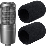 Wanjason Audio Technica AT2020 Foam Mic Windscreen - 2 Pack Large Size Microphone Cover Pop Filter for Audio Technica AT2020 and Other Large Microphones (Black)