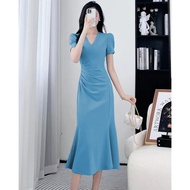 white long dress for woman Casual dress plus size dress puff sleeve dress civil wedding jumper dress