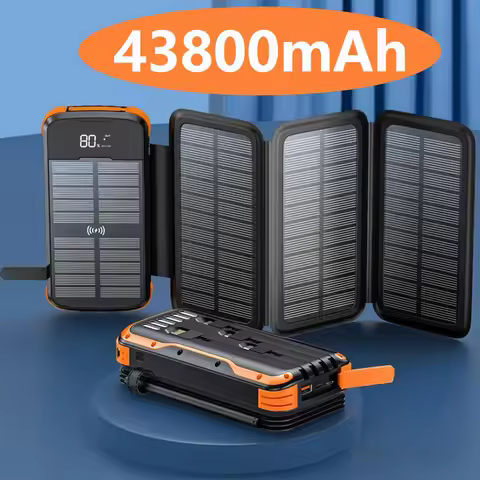 43800mAh Solar Power Bank Fast Wireless Charger Powerbank for iPhone 16 Samsung S24 Huawei Xiaomi PD