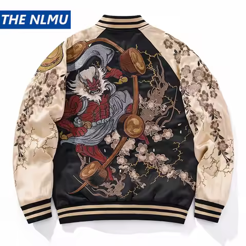 Japanese Sukajan Souvenir reversible jacket mens cartoon Embroidered Baseball Jacket Vintage Varsity