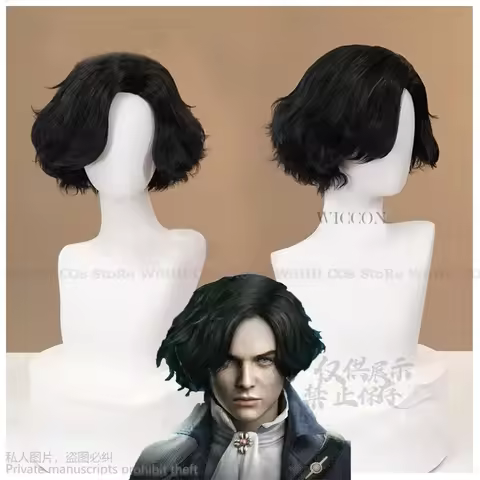 Game Lies Of P Cosplay Wig Black Short Synthetic Straight Anime Men's Wig For Halloween Cosplay Cost