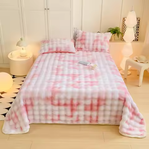 Thickened Artificial Rabbit Plush Bed Sheet Autumn Winter Warm Cozy Sheets Soft Fluffy Tie-dye Multi