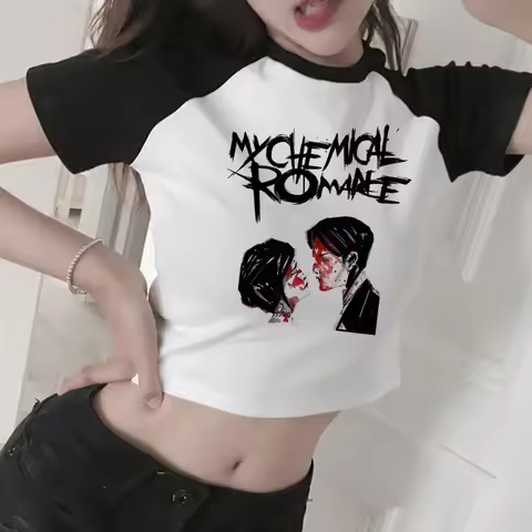 My Chemical Romance Graphic Crop Top Girl Cyber Y2k Kawai Fashion Harajuku Crop Top Summer Sport T S