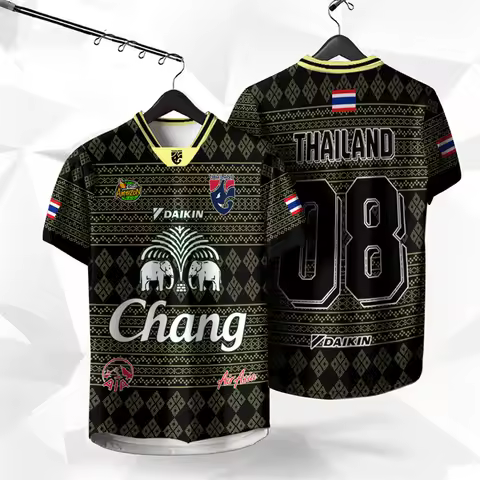 Thailand Chang Elephant Soccer Jersey, Ethnic Print Quick Dry Top For Trendy Viral Culture Football 