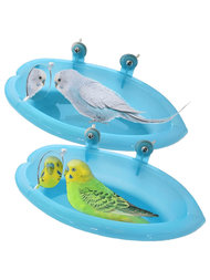 1只鳥籠浴缸附鏡,鸚鵡浴缸淋浴配件,適用於小鳥鸚鵡的鸟籠掛浴盆沐浴盒/套,鸚鵡浴缸鏡子玩具水玩具小寵物食物碗鳥用水盆