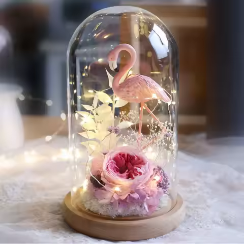 15*25cm Luminous Log Base Glass Dome Vase Home Decoration Transparent Cover Friend Favor Gift Weddin