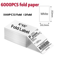 A6 สติ๊กเกอร์บาร์โค้ดความร้อน (100x150 มม.) 500 แผ่น / พับ 12 พับกระดาษ waybill 4 * 6 Barcode Sticke