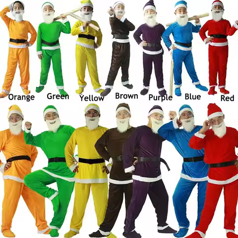 Seven Dwarf Snow Costume Fairy Elf Holiday Santa Adult Children Kids Carnival Stage Xmas Halloween G