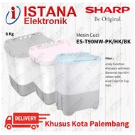 sharp mesin cuci 2 tabung 8 kg es-t90mw-pk/hk/bk