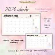 2026 calendar digital | Simple calendar | Beige Theme | Calendar Planner | Content Planner | Content