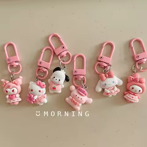 Cute Pink Sanrio Hello Kitty Melody Kuromi Cinnamoroll Keychain Bag Pendant Charms Backpack Decorati
