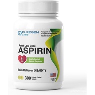 Puregen Labs Aspirin 81 mg Low Dose (NSAID) – 300 Enteric Coated Tablets
