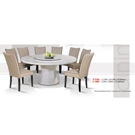 TT301 C-3003 1+8 Seater Round Table Grade A Marble Dining Set With High Quality Turkey Leather Cushion Chair / Dining Ta