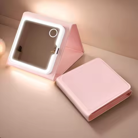 MissMeeca Portable Travel Makeup Mirror with Lights Foldable 1X/5X/10X Magnified 3 Side USB Charging