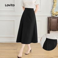 Lovito Elegant Skirt Plain Structure Line Summer/Spring Skirt for Women L128ED466 Lovito Elegant Gar