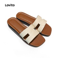 Lovito Casual Plain French Flat Bottom Going Out Seaside One Word Belt Daily Wear Flat Sandal for Wo