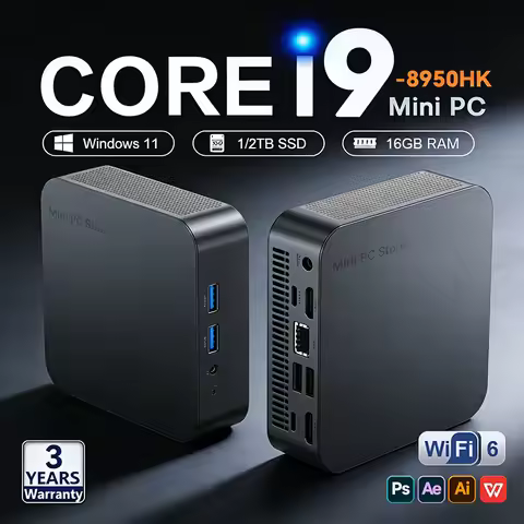 Portable Mini PC Core i9 8950HK Gaming Mini PC Windows 11 Pro 16GB RAM 1TB 2TB M.2 SSD WiFi 6 BT 5.2