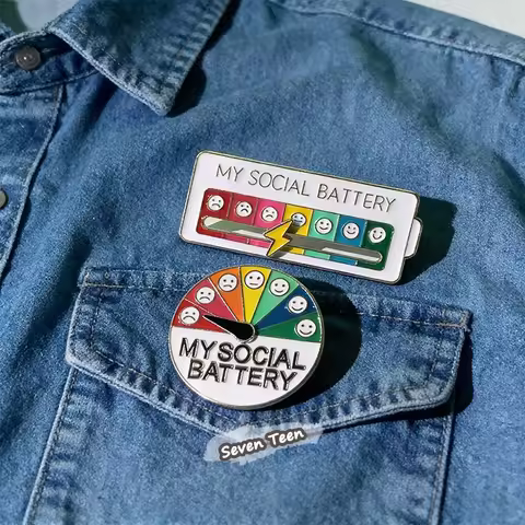 My Social Battery Enamel Pin Rotating Mood Metal Badge Funny Expression Lapel Brooch Jewelry Gift St