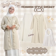 Feminine Style Energy Outfit (Tunic, Hijab, Skirt) Girly 3 in 1 Women's Oneset -GNK026