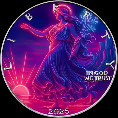 2025 Neon Walking Liberty Commemorative Coin Colorful American Silver Eagle Art Souvenir
