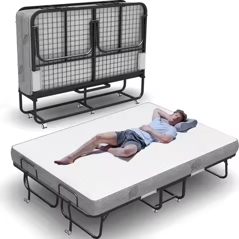 Folding Bed with Mattress 75X54 Full Size for Adults 5 inch Memory Foam Mattress on Wheels Foldable 