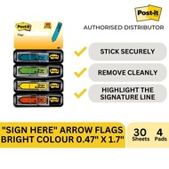 3M Post-it "Sign Here" Arrow Flags 4 Colours 0.47" X 1.7" 120 Flags