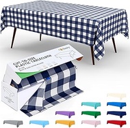 Smiry 54 Inch x 100 Feet Disposable Table Cover Roll, Navy & White Plastic Table Cloth in Cut-to-Siz