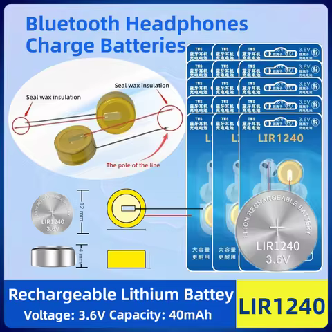 LIR1240 3.6V Lithium Ion Rechargeable Battery with Wire for Bluetooth Headset and Mouse | Replacemen