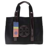 二手 Tory Burch 托特包，黑色/棕色棉質琺瑯材質。可單肩/手提，A4 尺寸。女款。