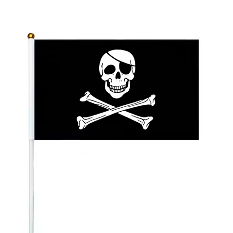 10pcs / Set Pirate Hand Waving Flags Jolly Roger Skull Crossbones Handheld Flag Polyester Pirate Par