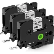 Compatible Brother TZe-221 TZ-221 Label Maker Tape 9mm 0.35 Laminated White 3 Pack TZe221 TZ221, for