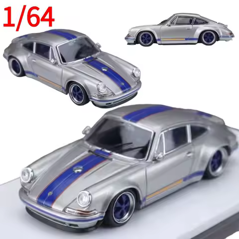 Zincit 1:64 Porsche 911 Singer Coupe California Silver Diecast Alloy Car Model Metal Racing Vehicles