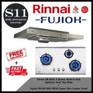 Rinnai RB-93US 3 Burner Built-In Hob Stainless Steel Top Plate + Fujioh FR-MS1990 90CM Super Slim Cooker Hood - Free Delivery